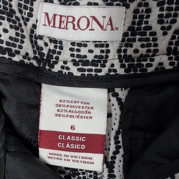 Merona | Black and White Textured Geometric Straight Leg Cropped Pants Size 6 - Picture 8 of 9